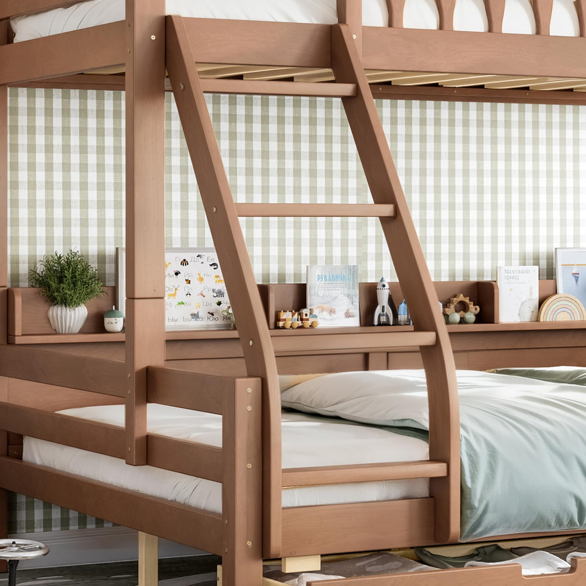 Twin Over Full Size Wooden Bunk Bed with Drawers & Ladder H830493