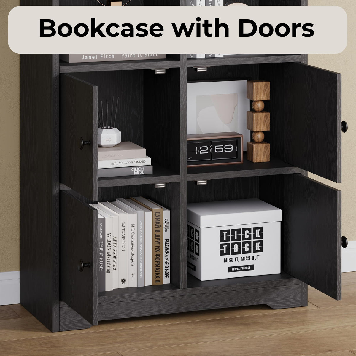 74.6" Tall 6-Tier Bookshelf with Doors U66031