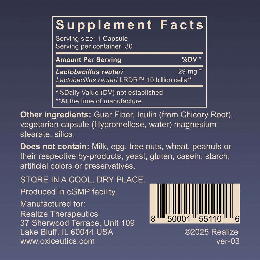 10 Billion CFU L. reuteri Probiotic with FOS Prebiotic 30 Veg Capsules F449
