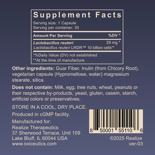 10 Billion CFU L. reuteri Probiotic with FOS Prebiotic 30 Veg Capsules F449