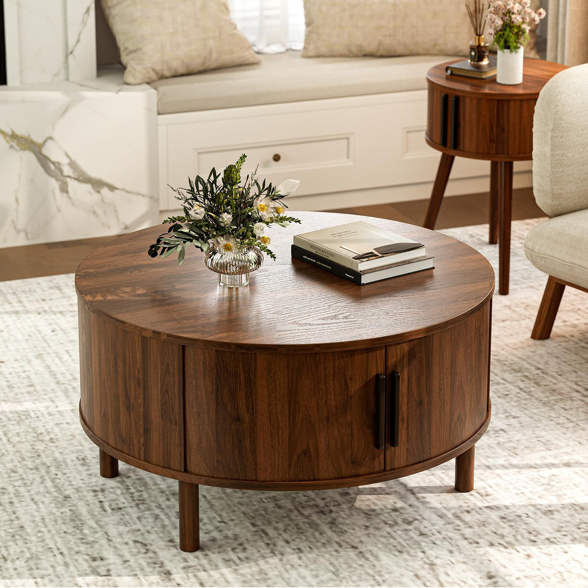 Round Coffee Table with Sliding Doors B247