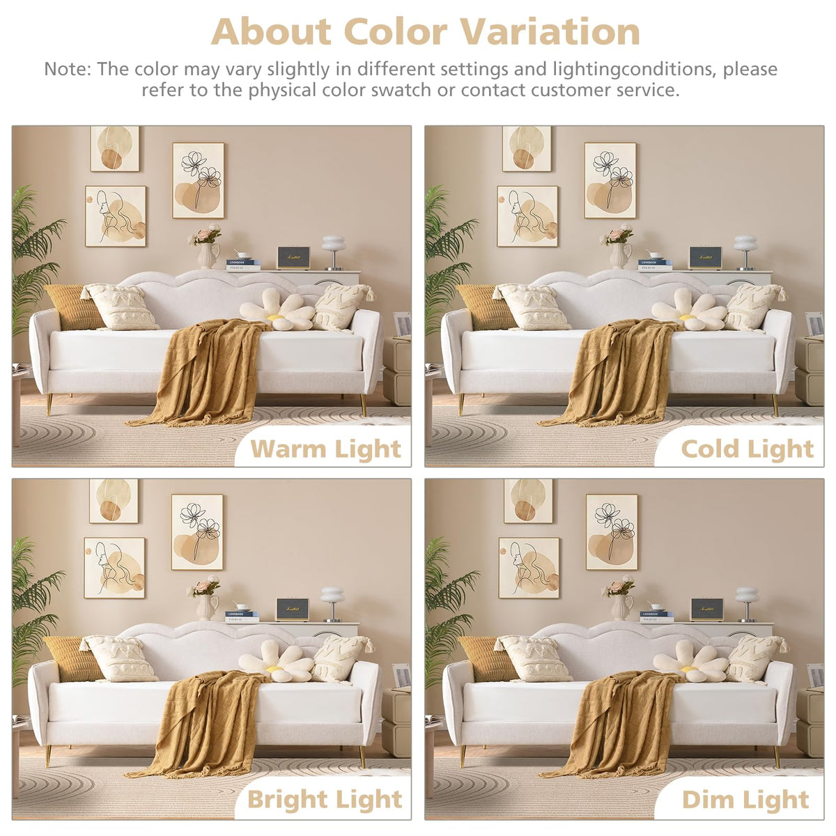 Twin Size Upholstered Linen Daybed with Metal Legs P447379