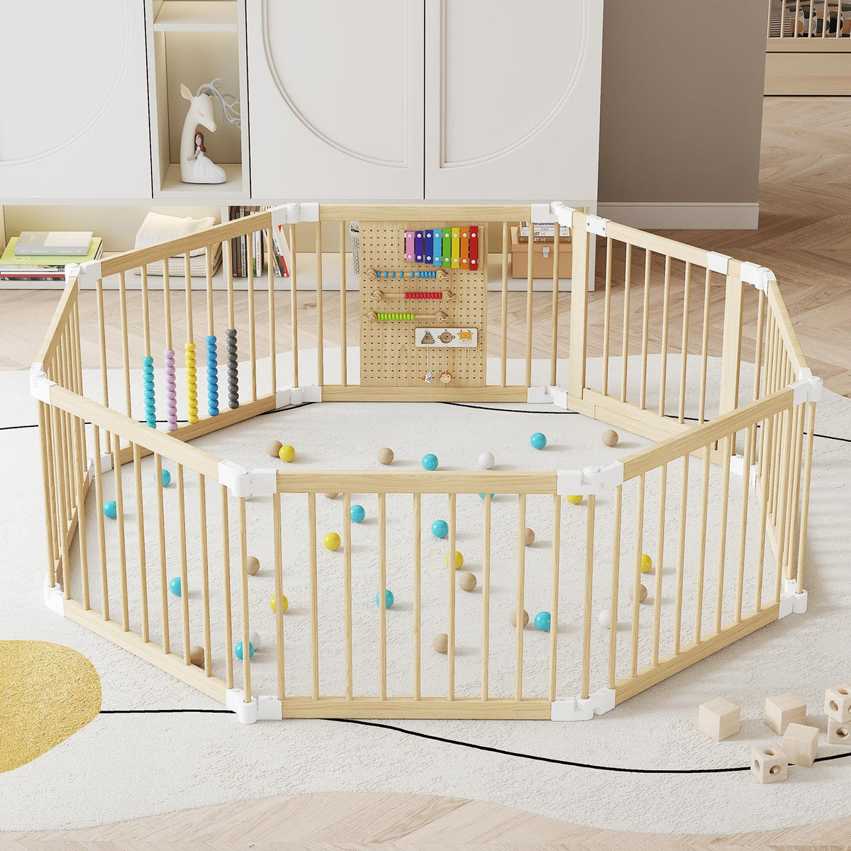Foldable Wooden Baby Playpen with Locking Gate L3029