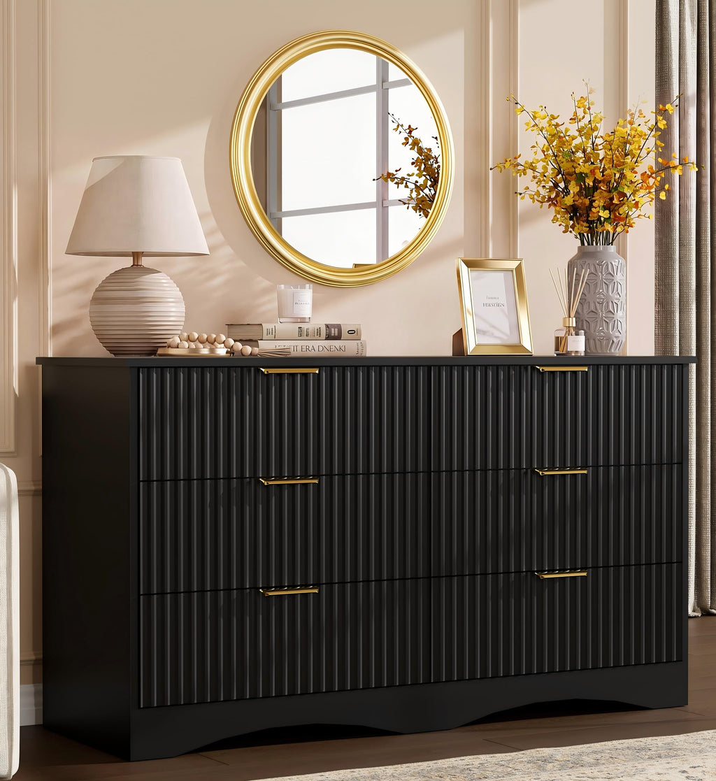 6 Drawer Fluted Wood Dresser W611