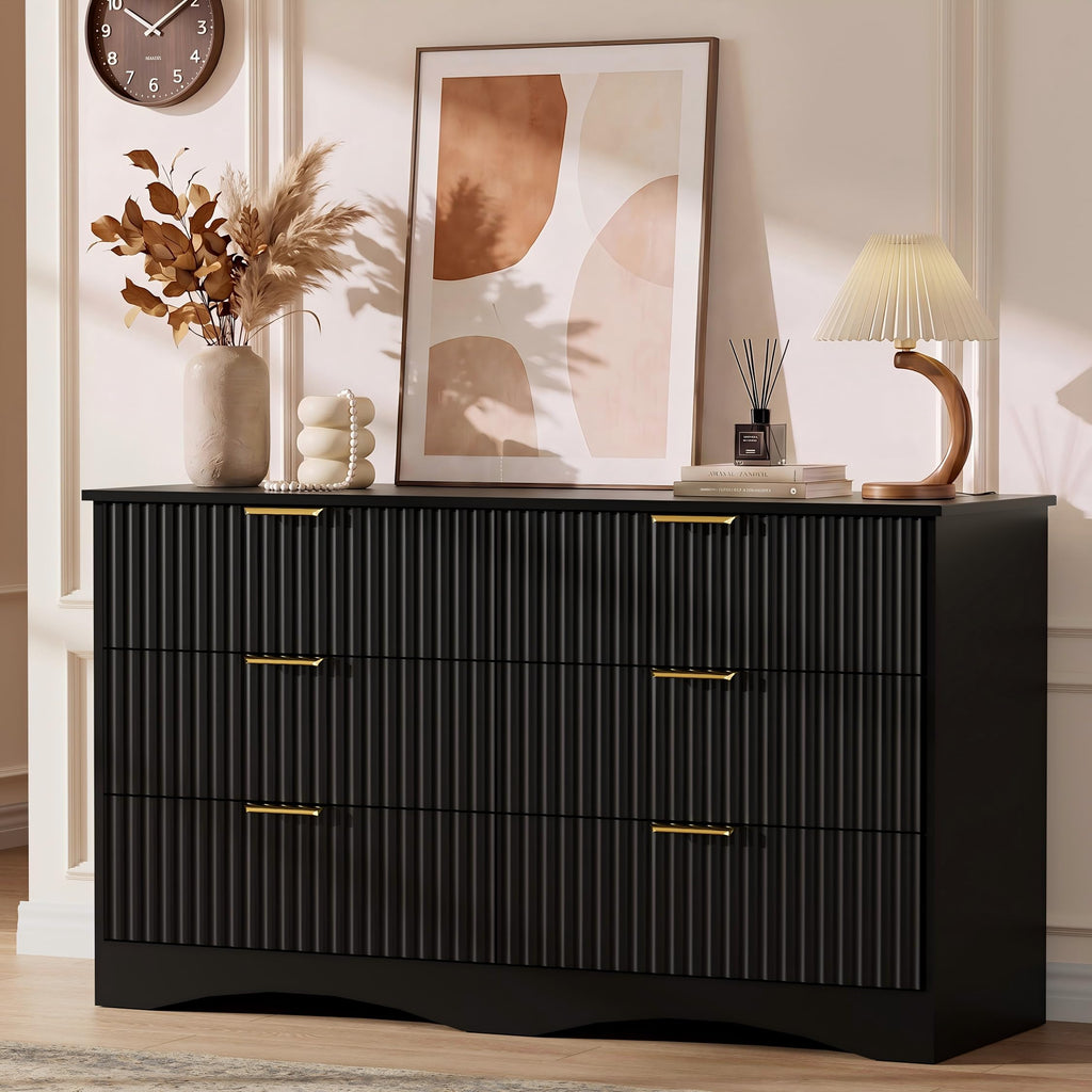 6 Drawer Fluted Wood Dresser W611