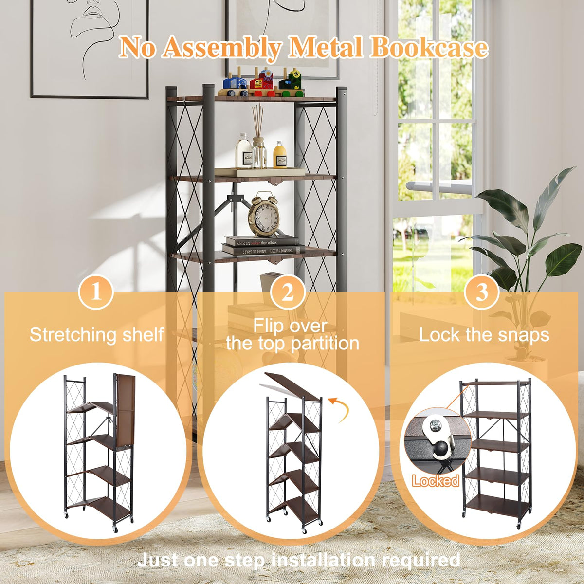 5-Tier Folding Storage Shelf with Woodgrain Finish D770