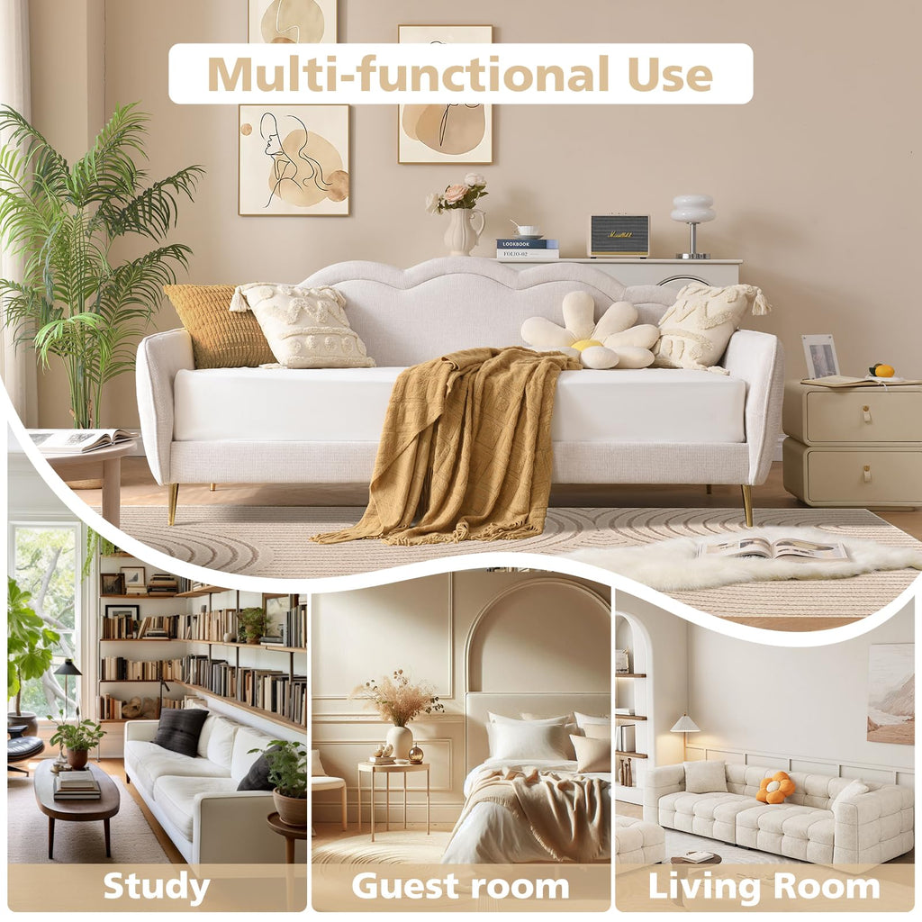 Twin Size Upholstered Linen Daybed with Metal Legs P447379