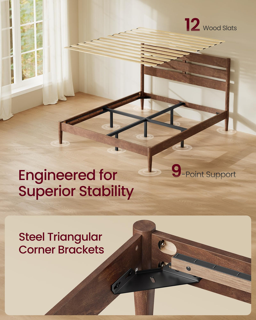 Full Wood Platform Bed with Headboard Storage Shelf D984