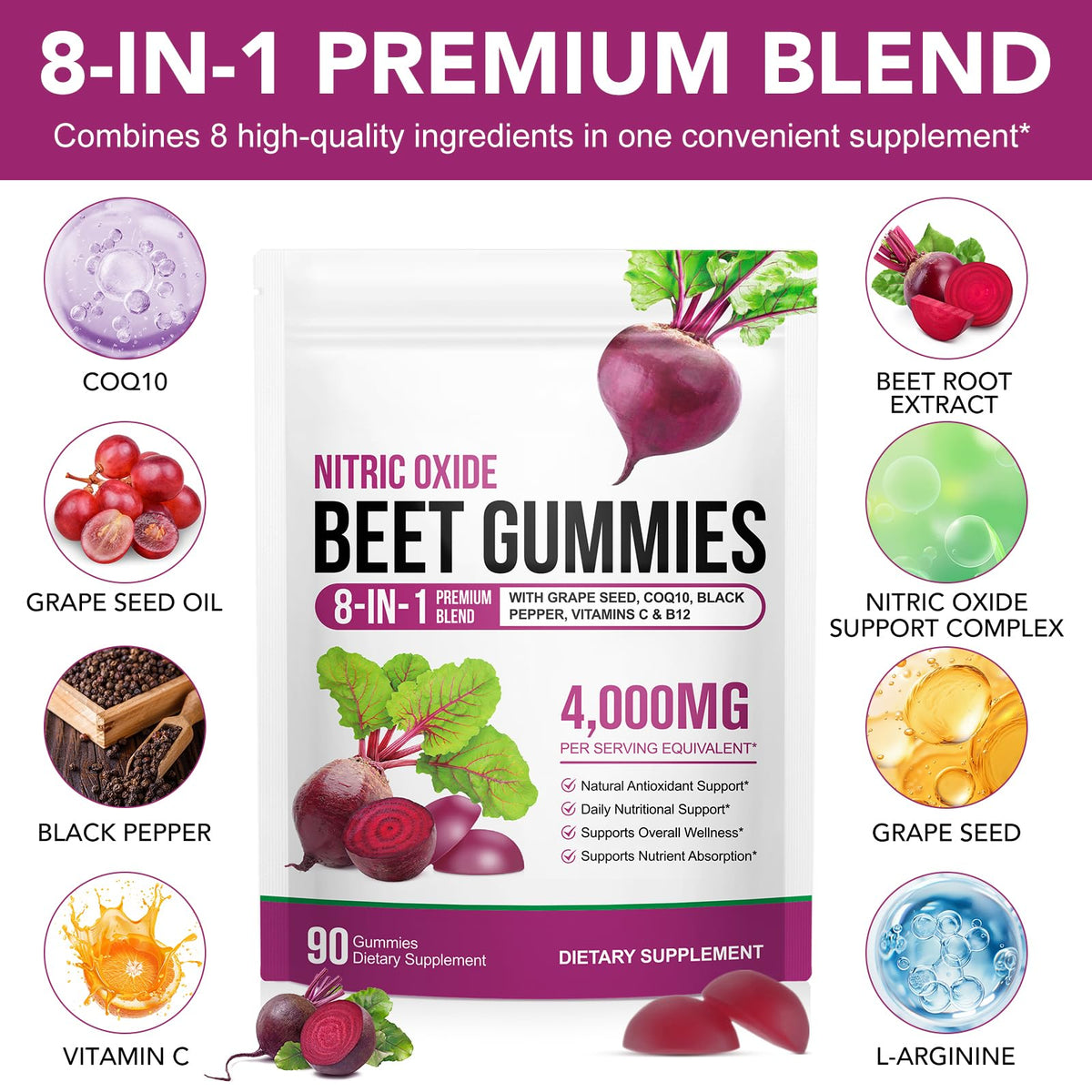 Beet Root Gummies with CoQ10 90 Soft Chews O955449