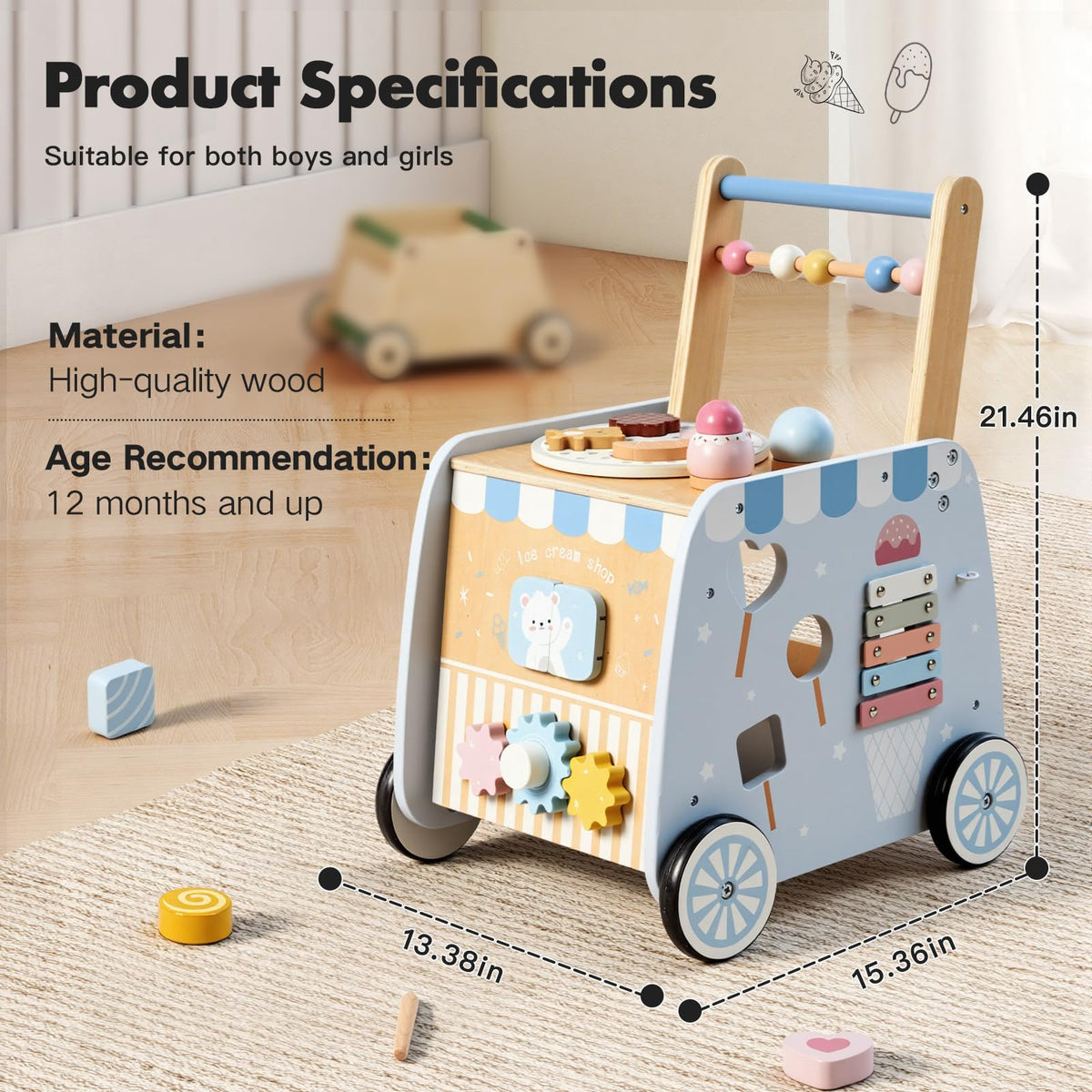 Wooden Baby Walker with Wheels F59435