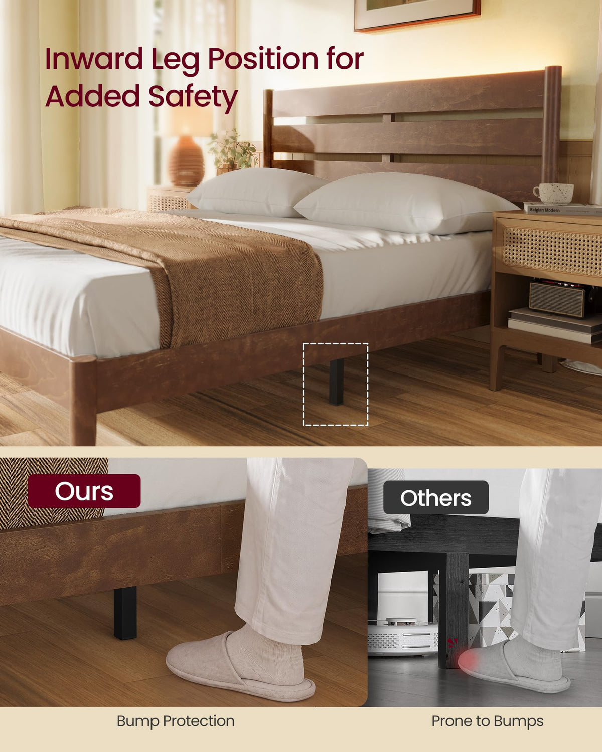 Full Wood Platform Bed with Headboard Storage Shelf D984