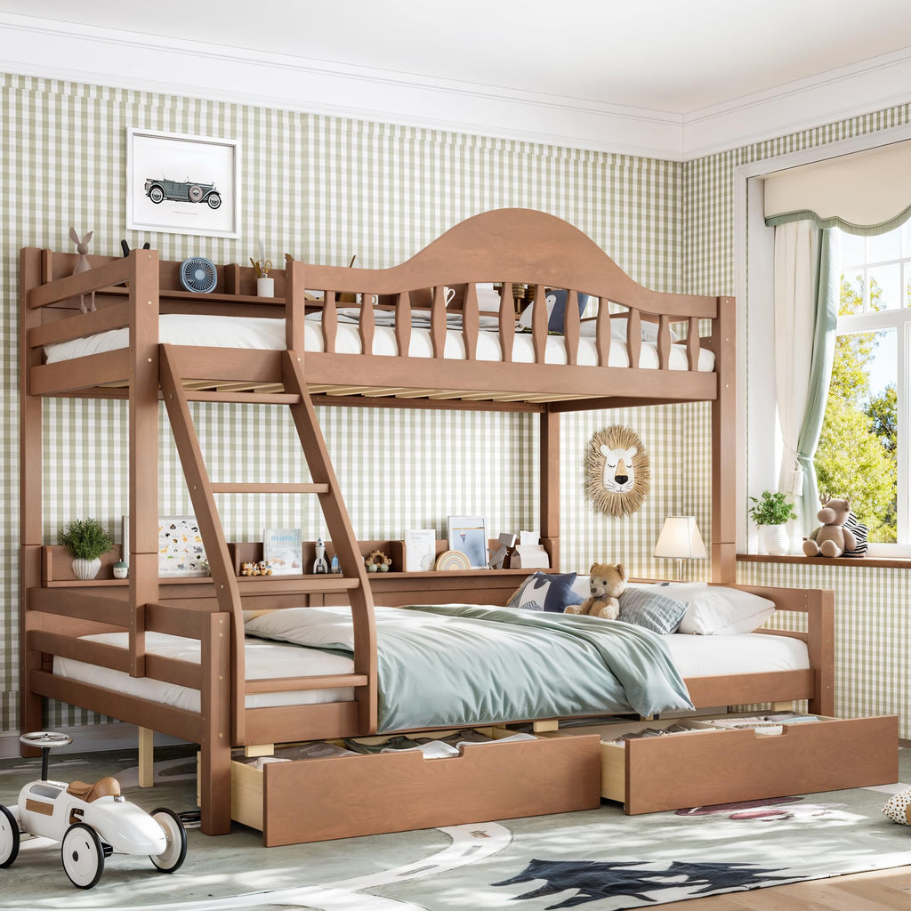 Twin Over Full Size Wooden Bunk Bed with Drawers & Ladder H830493