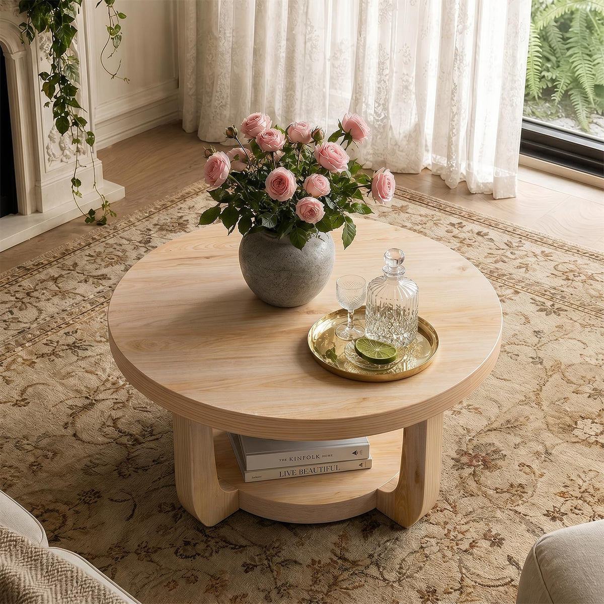 Round 2-Tier Coffee Table with Storage P913