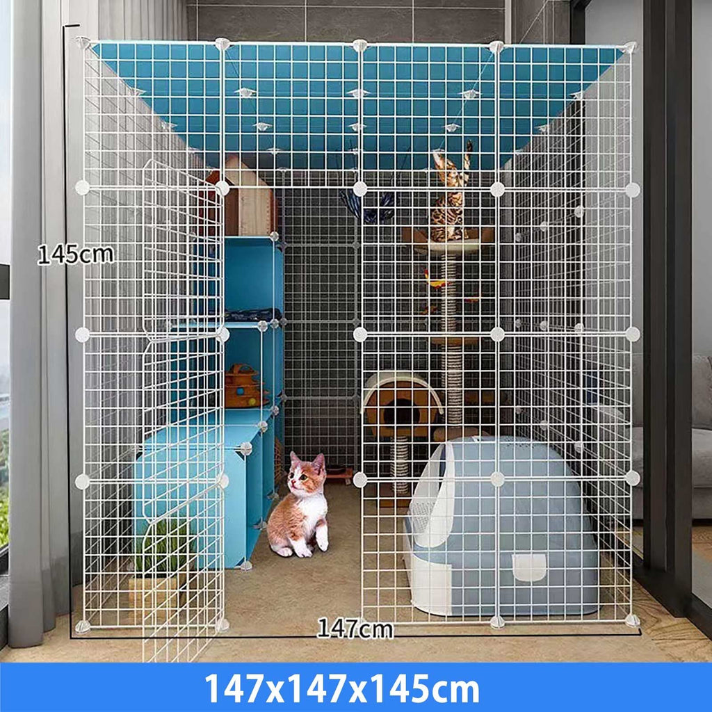 Large Cat Cage Indoor Cat Playpen Detachable Metal Cat Kennels with Ramp Ladders Hammock and Bed Black K8325