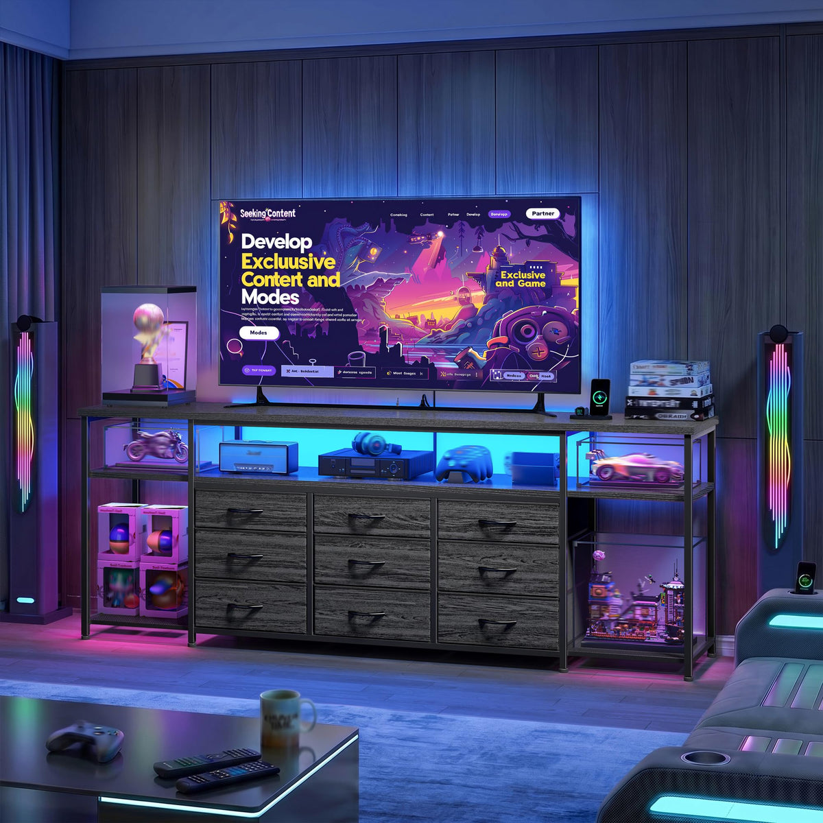 55" W TV Stand with 9 Drawers I565