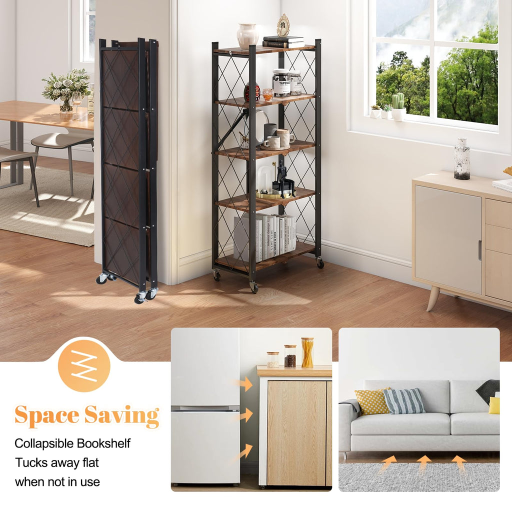 5-Tier Folding Storage Shelf with Woodgrain Finish D770