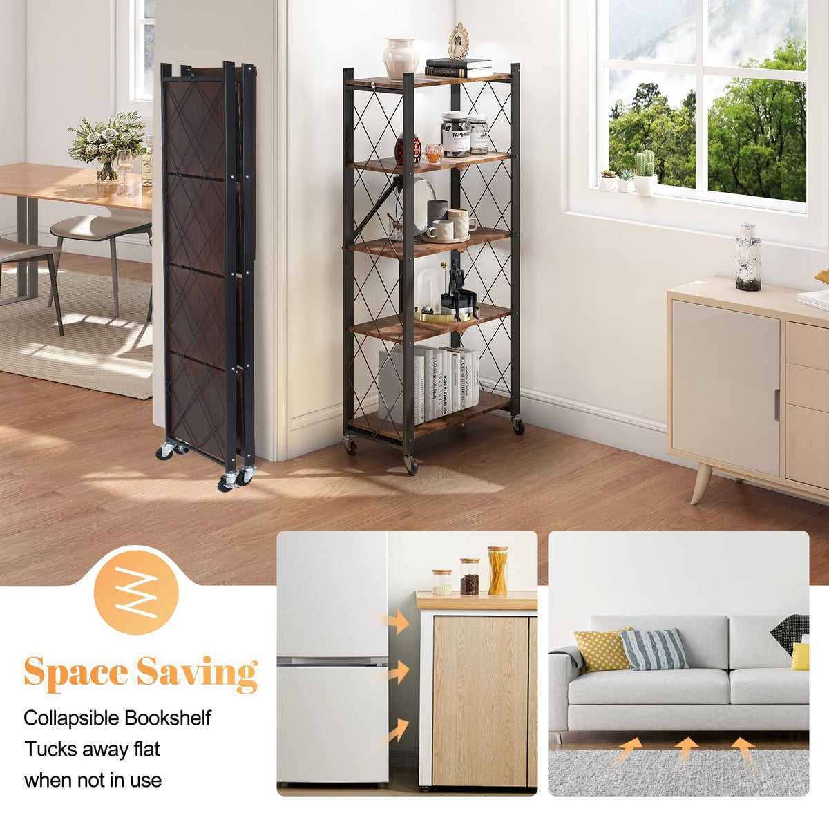 5-Tier Folding Storage Shelf with Woodgrain Finish D770
