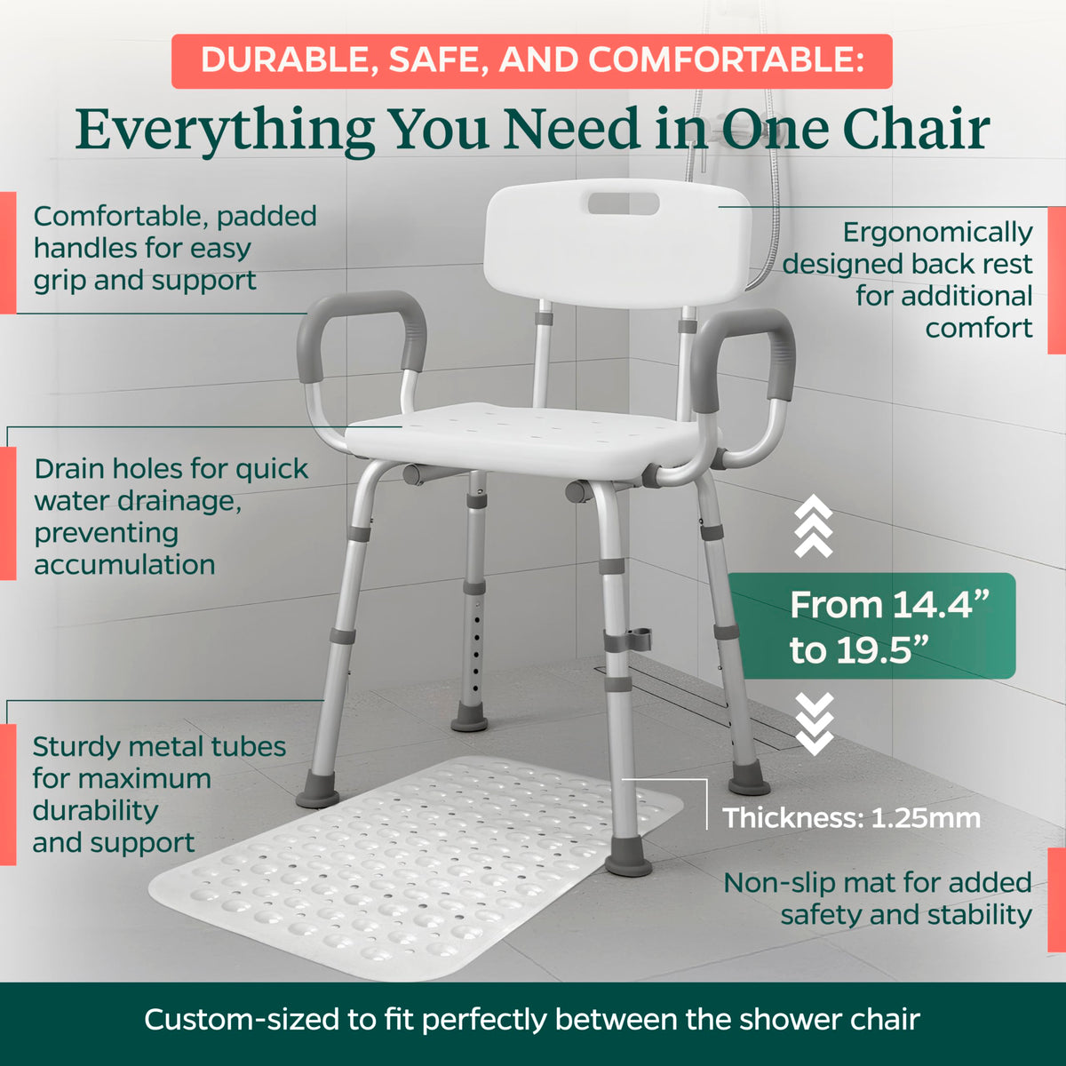Adjustable Shower Chair with Mat Y12486