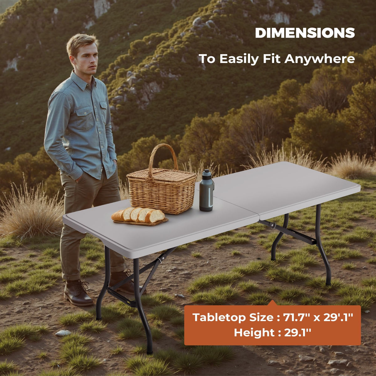 6FT Folding Table with Carry Handle, White, 1 Pack R1314