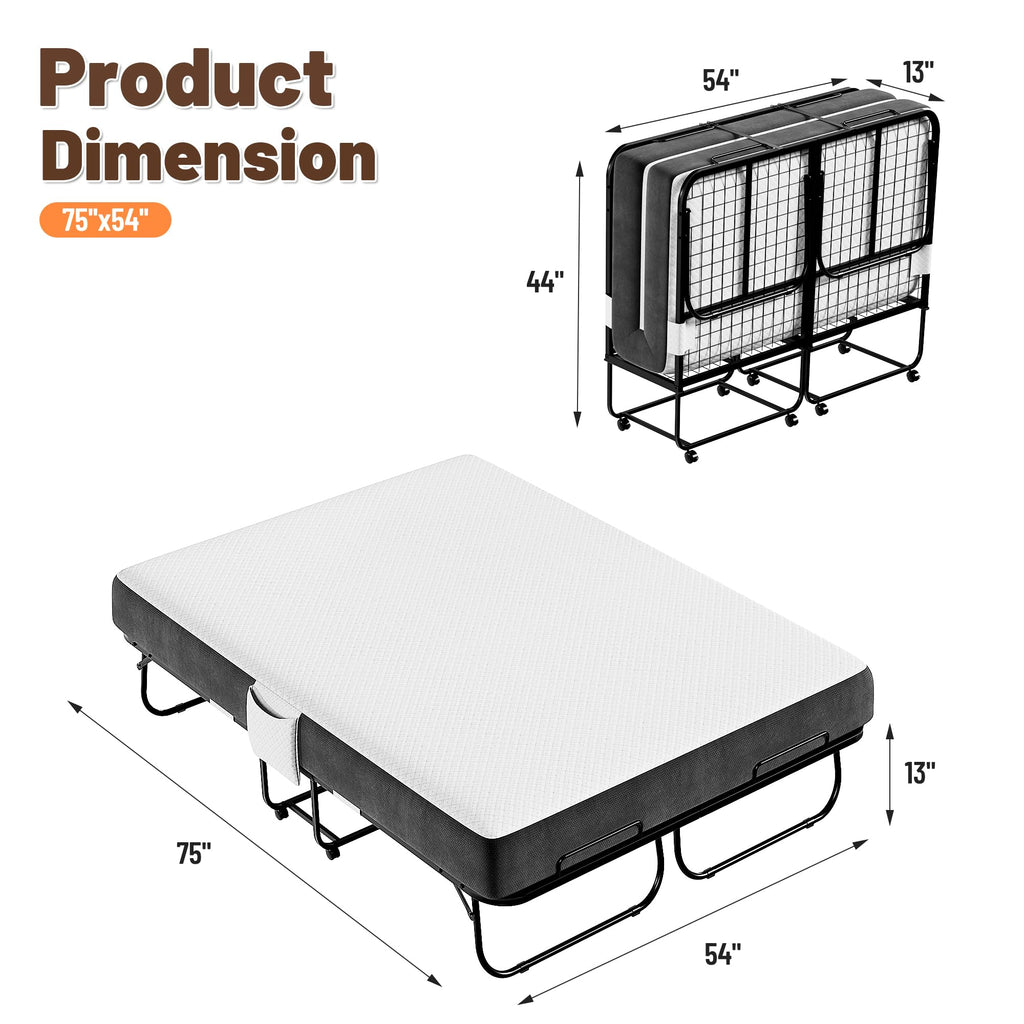Full Size Folding Bed with Memory Foam Mattress T9923