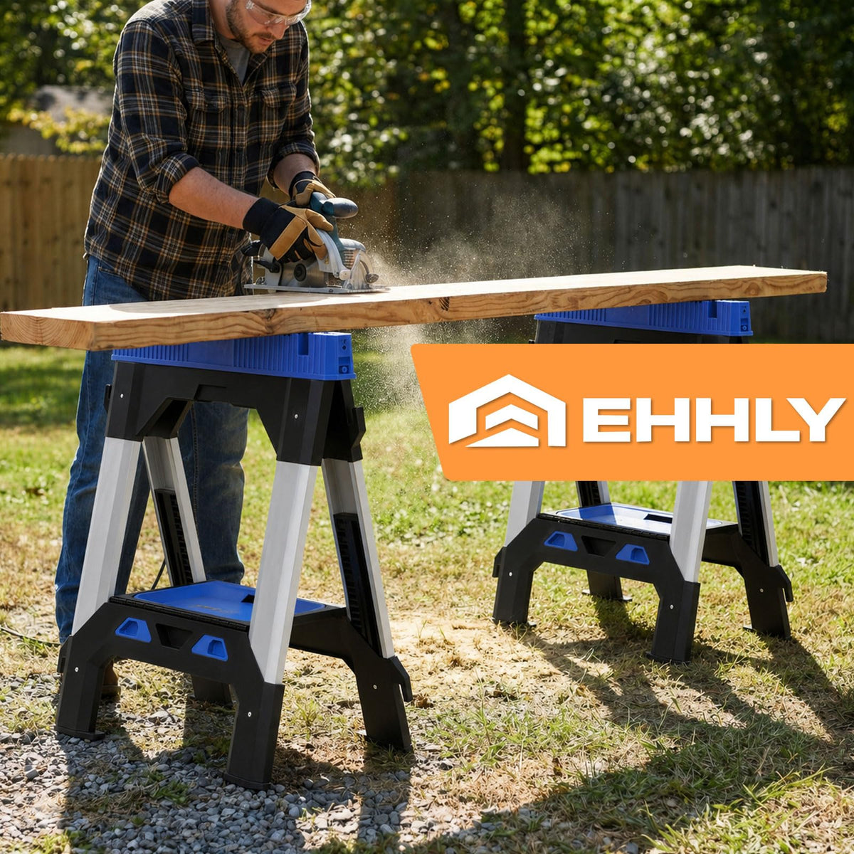 Folding Heavy Duty Sawhorses 2 Pack, 2500 LBS Load Capacity N9056