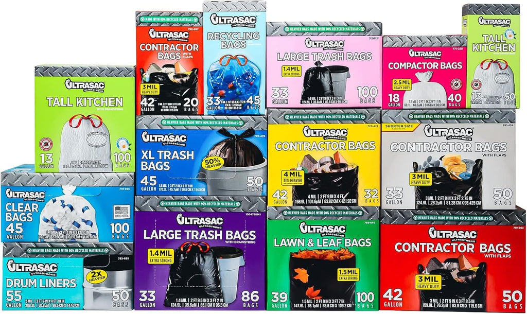 45 Gallon 50 Count 1.8 MIL Black Plastic Trash Bags J473095
