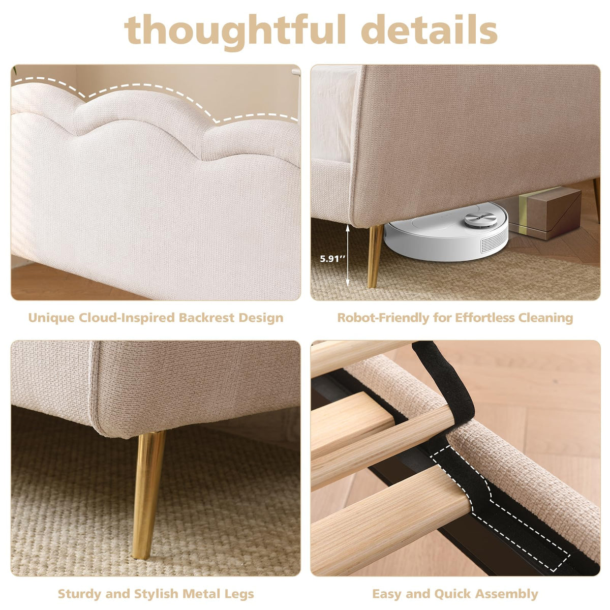 Twin Size Upholstered Linen Daybed with Metal Legs P447379