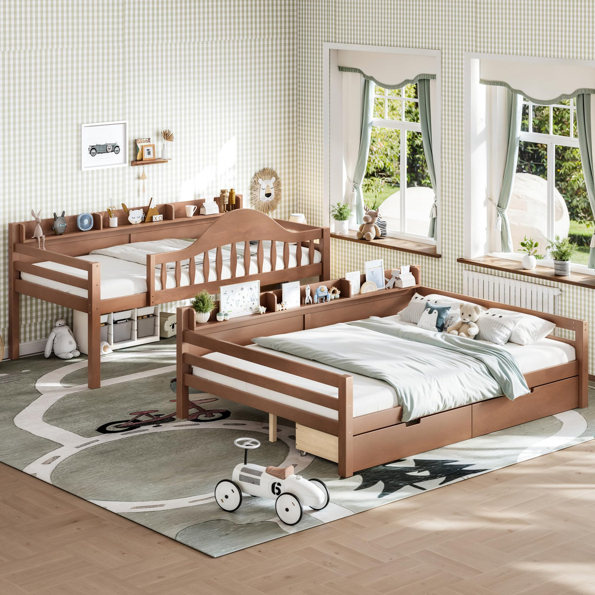 Twin Over Full Size Wooden Bunk Bed with Drawers & Ladder H830493