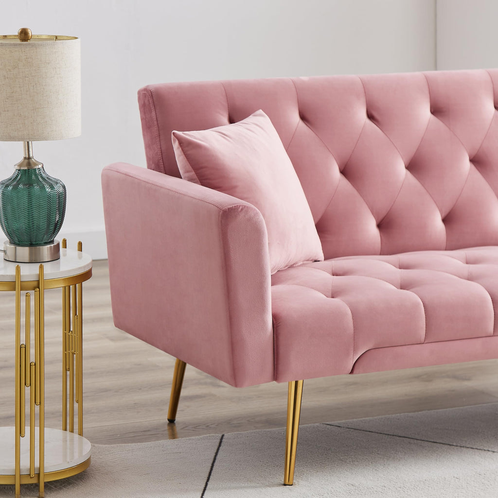 Pink Velvet Convertible Sofa Bed L9404