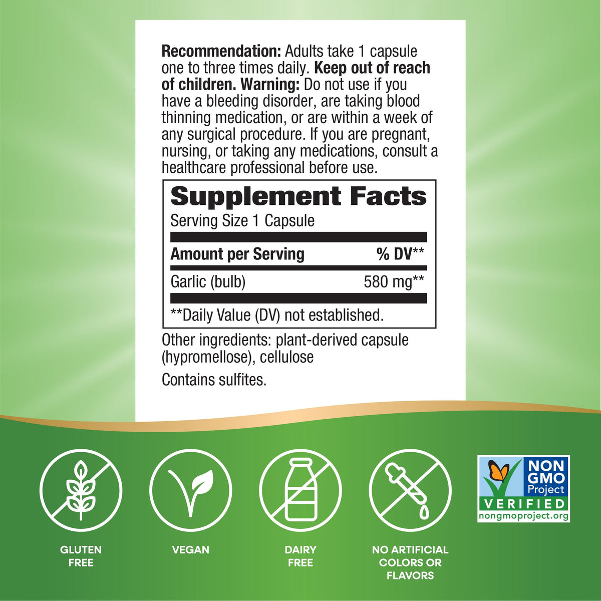 Garlic Bulb Capsules 580mg 100 ct O1772