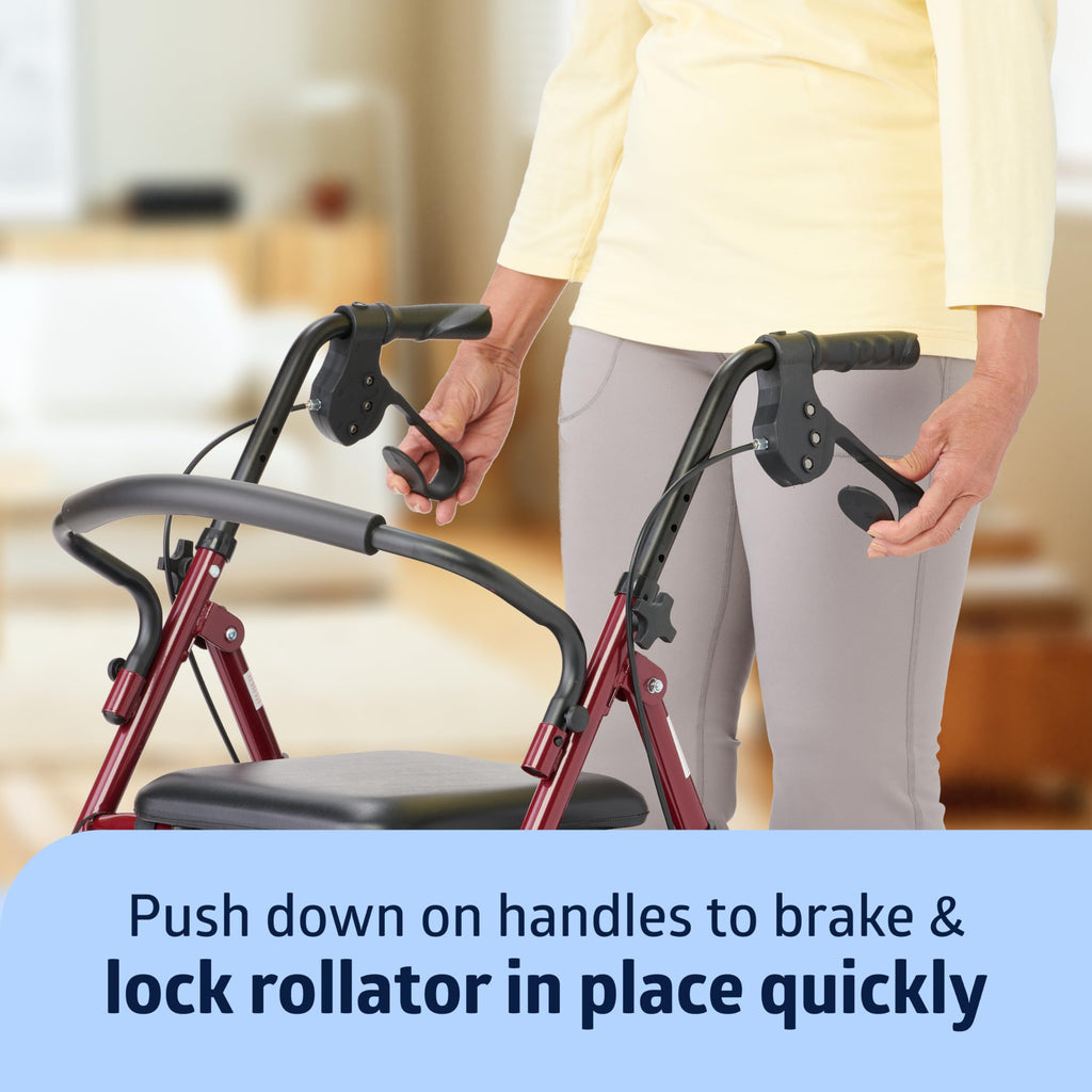 Steel Rollator Walker with Seat, Burgundy, 350 lb. Weight Capacity M63338