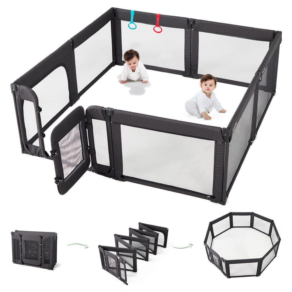 Foldable Adjustable 8-Panel Baby Playpen with Mesh N2552