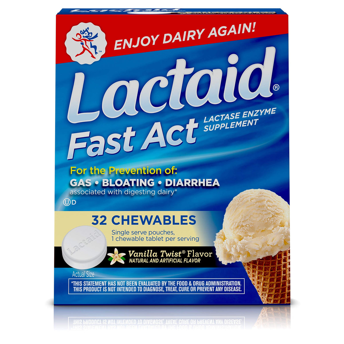 Lactose Intolerance Chewables with Lactase Enzymes, Vanilla Twist, 32 Pks of 1-ct J26459