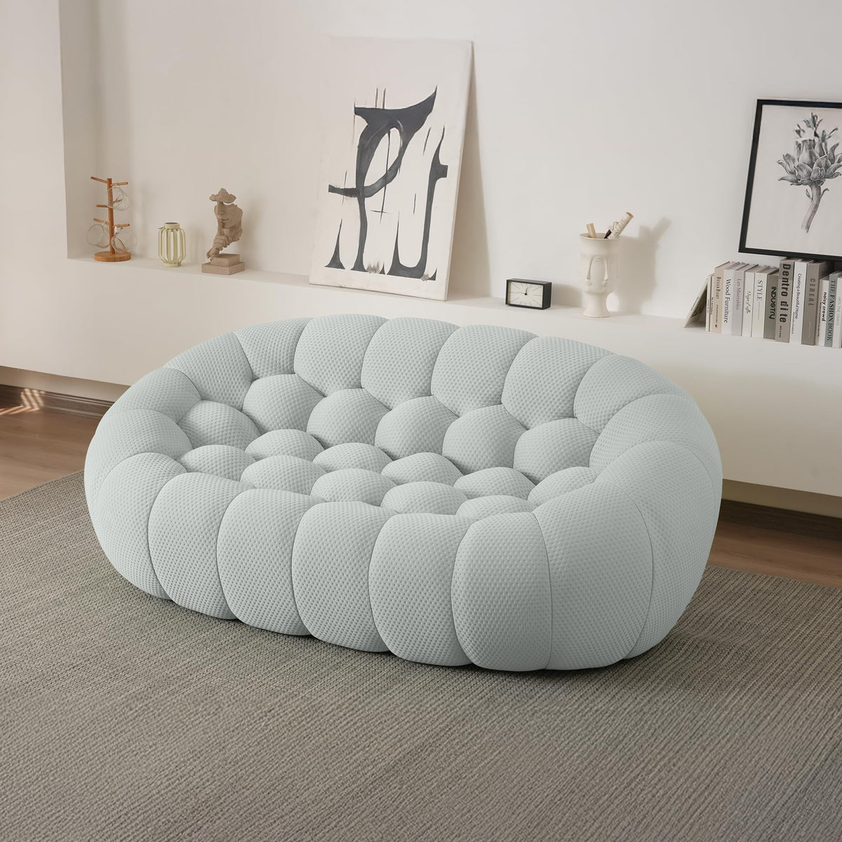Light Grey Curved Upholstered Sofa P908