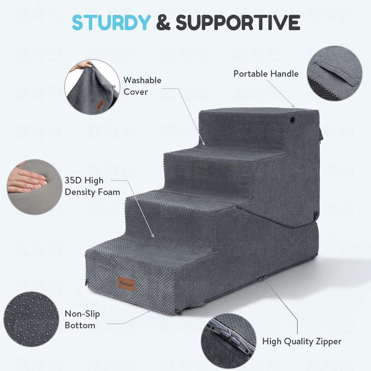 4-Step Dog Stair and Ramp with Non-Slip Bottom Grey Z98344