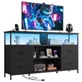Black TV Stand Dresser with LED Lights and Fabric Drawers Q690560