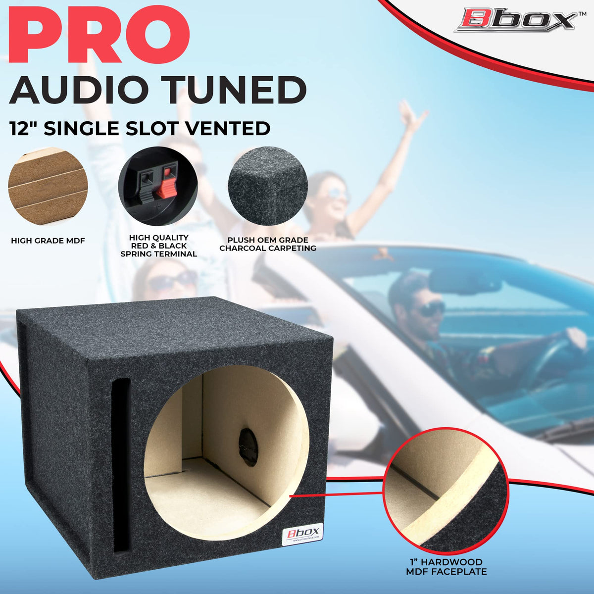 Single Vented 12 Inch Subwoofer Box with Nickel Finish Terminals G909713