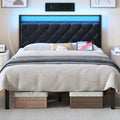 Full Size Black Metal Bed Frame with LED Lights & Charging Station D8378