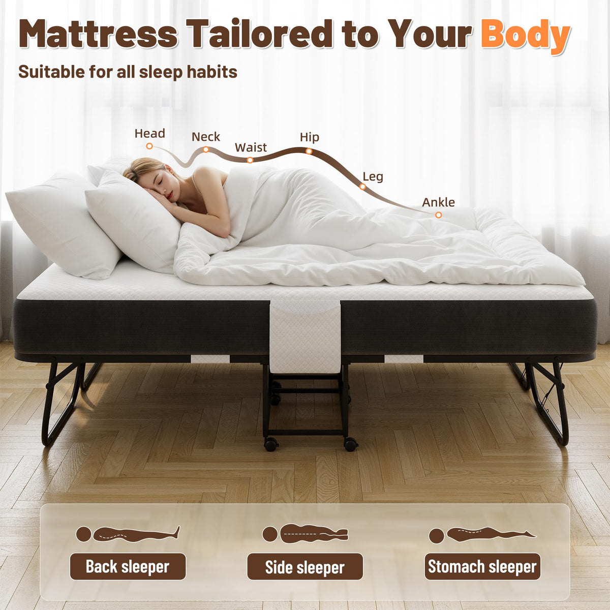 Full Size Folding Bed with Memory Foam Mattress T9923