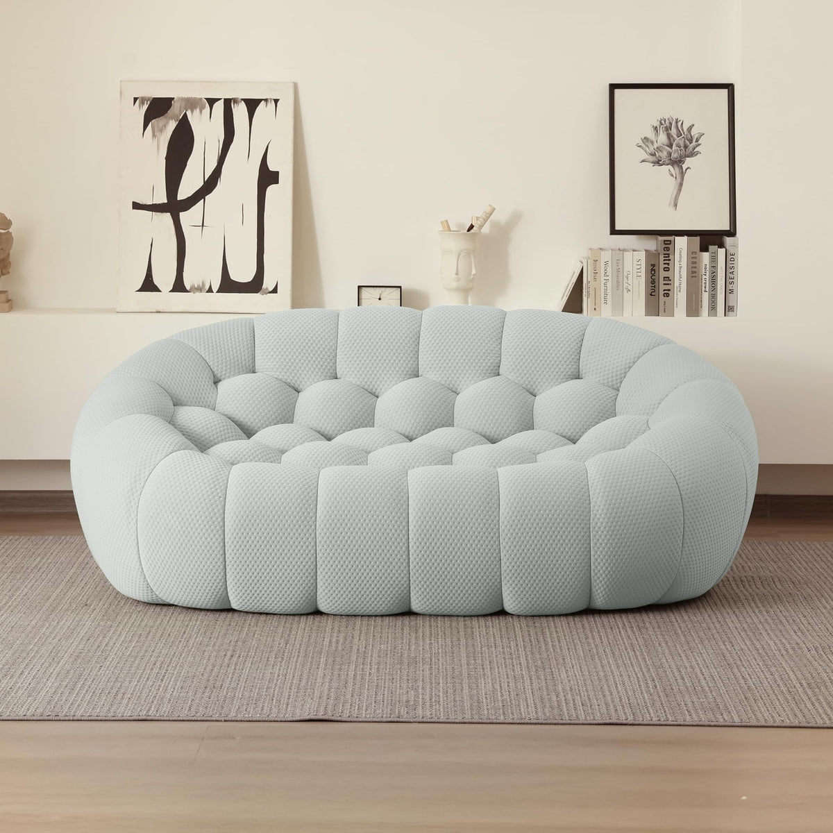 Light Grey Curved Upholstered Sofa P908