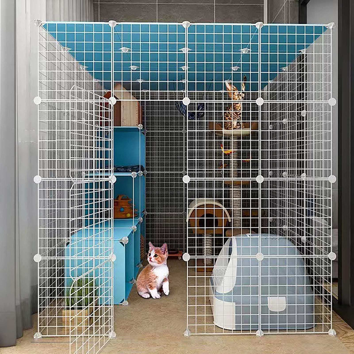 Large Cat Cage Indoor Cat Playpen Detachable Metal Cat Kennels with Ramp Ladders Hammock and Bed Black K8325