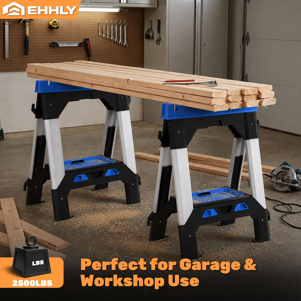 Folding Heavy Duty Sawhorses 2 Pack, 2500 LBS Load Capacity N9056