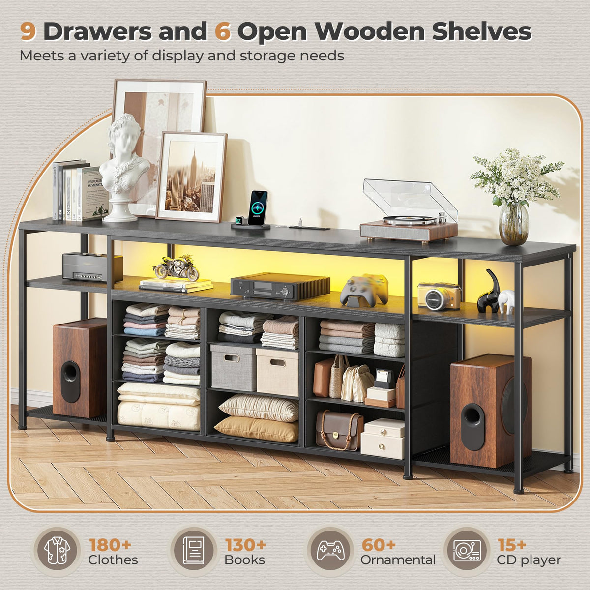 55" W TV Stand with 9 Drawers I565