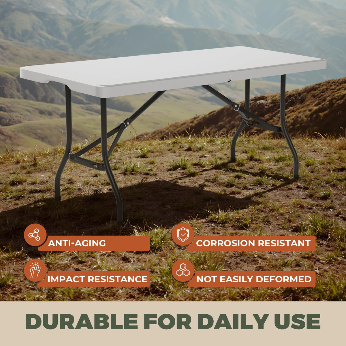 6FT Folding Table with Carry Handle, White, 1 Pack R1314