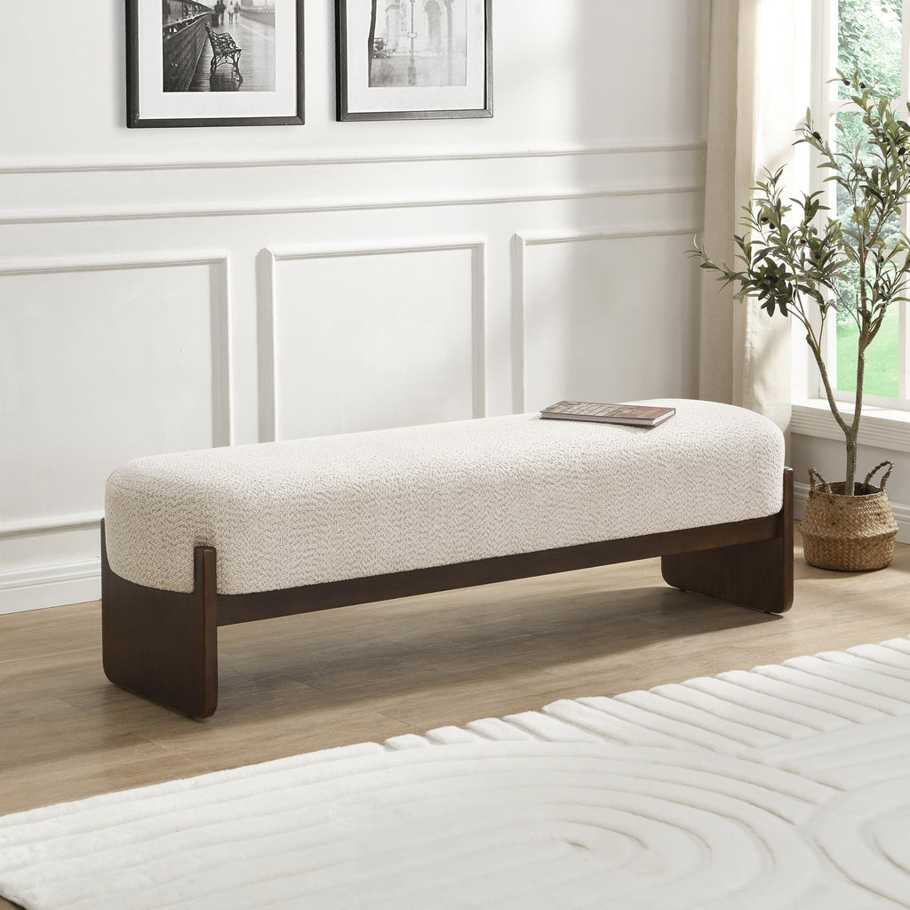 Beige Brown Loop Yarn Fabric Ottoman Bench H672861