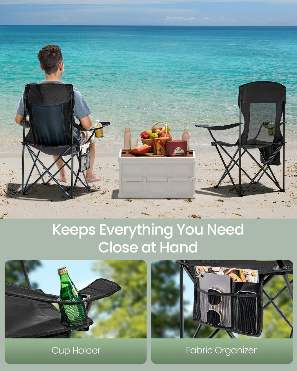 Breathable Camping Chairs, Set of 2, 330 lb Weight Capacity D636271