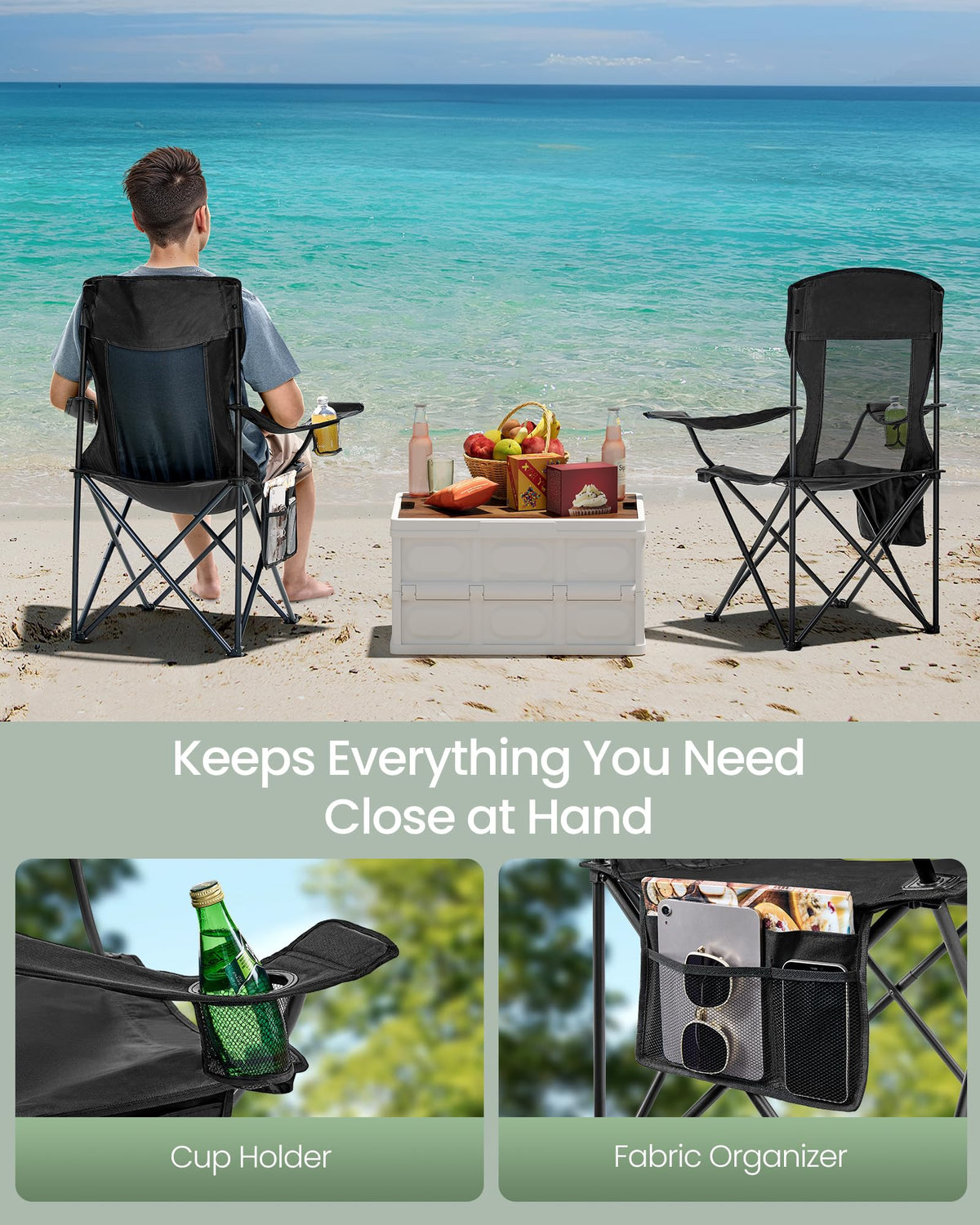 Breathable Camping Chairs, Set of 2, 330 lb Weight Capacity D636271
