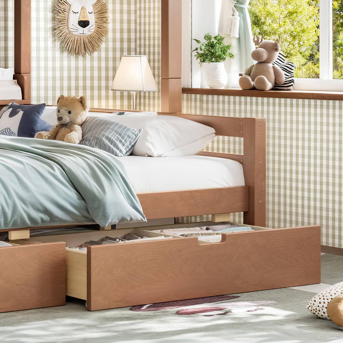 Twin Over Full Size Wooden Bunk Bed with Drawers & Ladder H830493