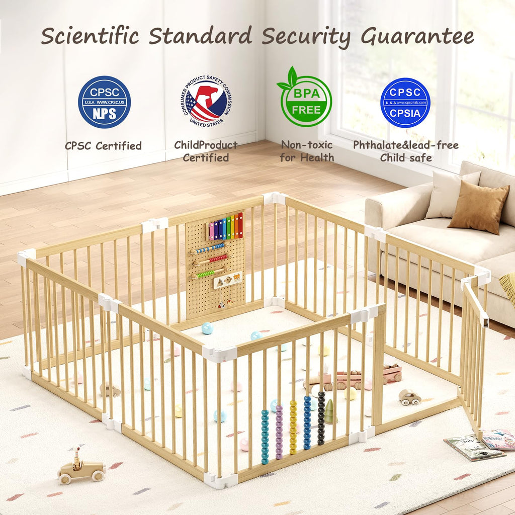 Foldable Wooden Baby Playpen with Locking Gate L3029