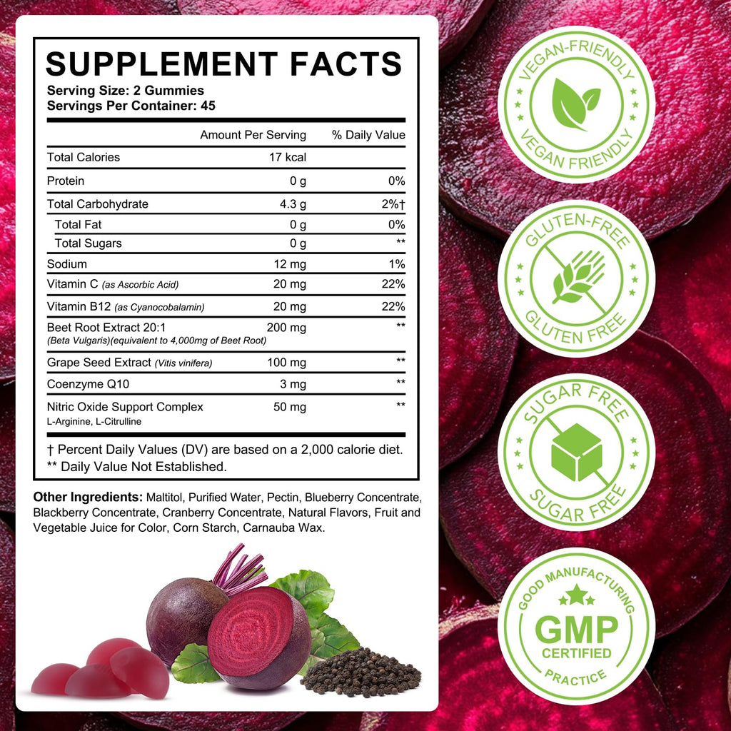 Beet Root Gummies with CoQ10 90 Soft Chews O955449